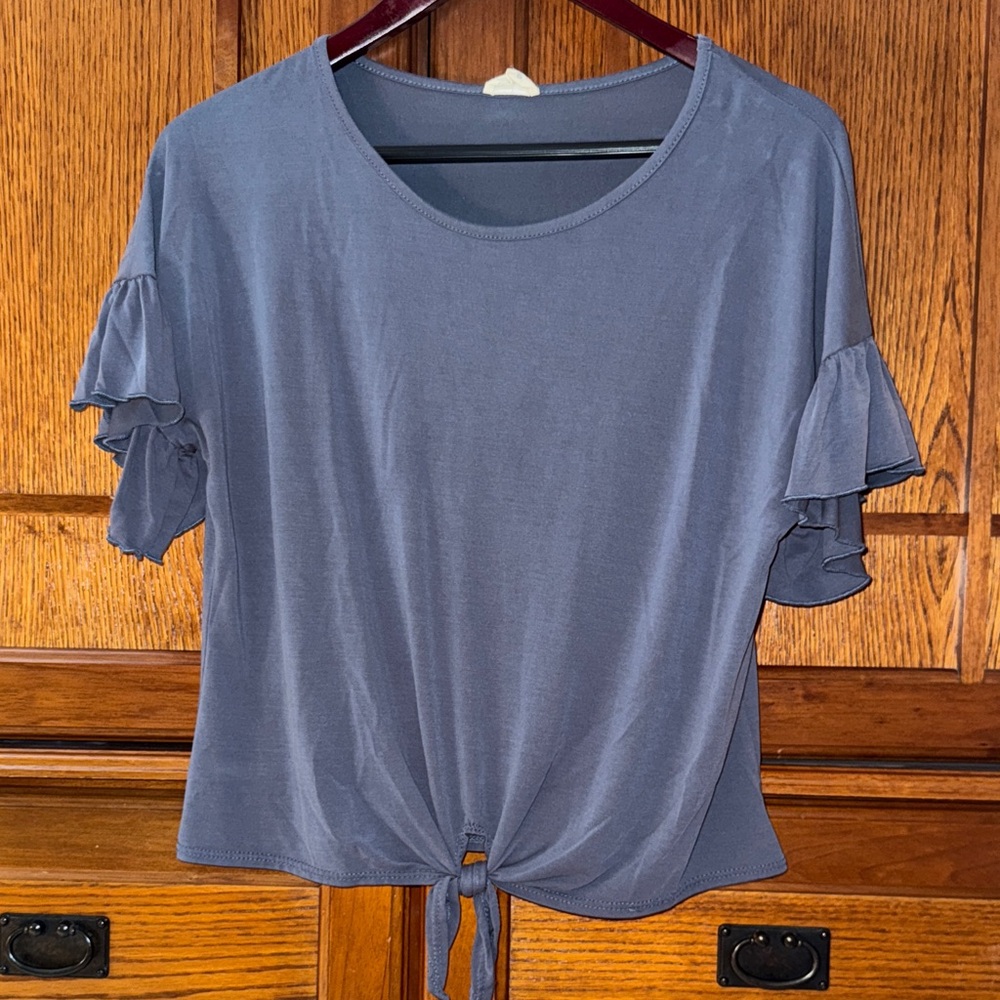 Caution To The Wind Ruffle Tee Tie Waist Casual Summer Minimalist Basic Layer